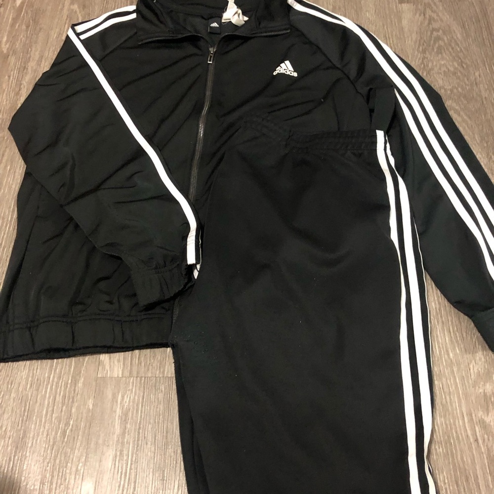 Adidas Black Track Suit with White Stripes